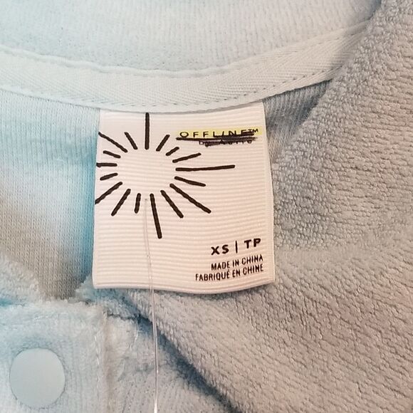 OFFLINE by Aerie XS Romper Light Blue Terry Snap Button-Up Collared  Cover Up - Picture 6 of 12